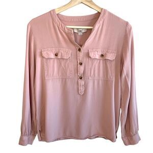 Loft 1/2 Button Pink Top